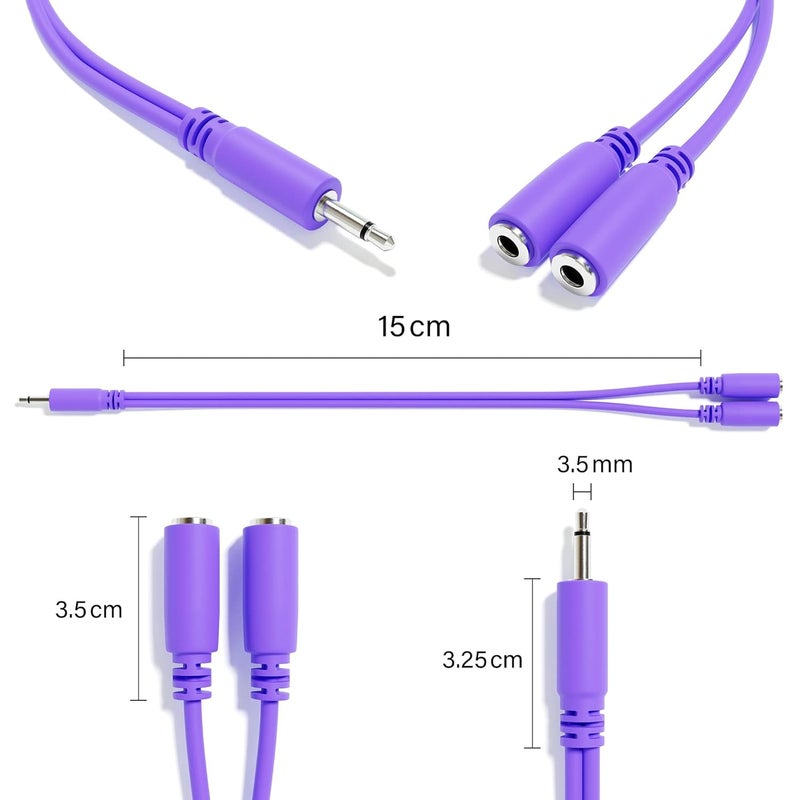 ExcelValley 5-Pack - Mono Splitter Y Patch Cables - TS 3.5mm 1/8" Eurorack Synth Synthesizer [Purple] - Image 2